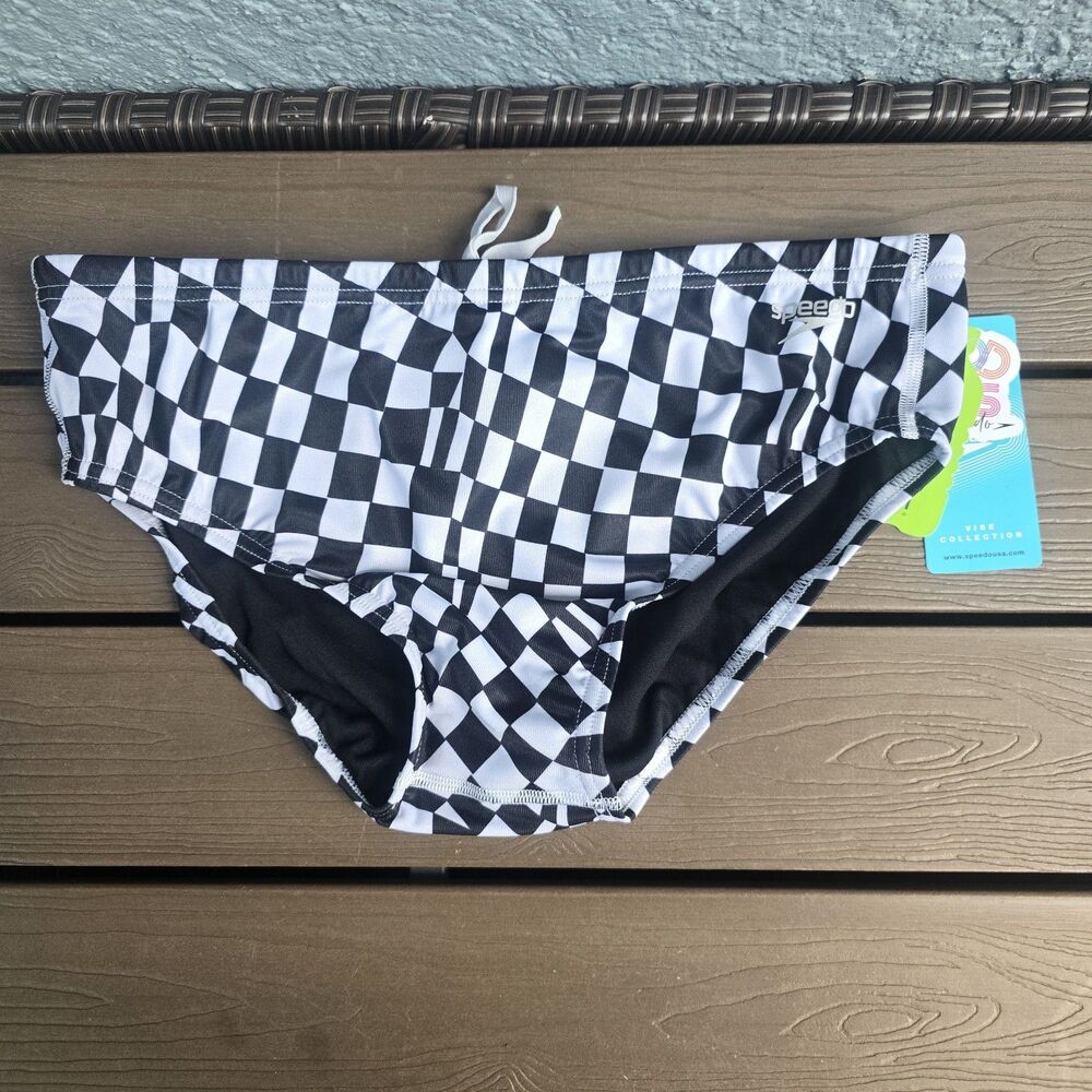 Speedo Eco  Endurance Checkered Boy's  Racer Briefs Sz 26 New